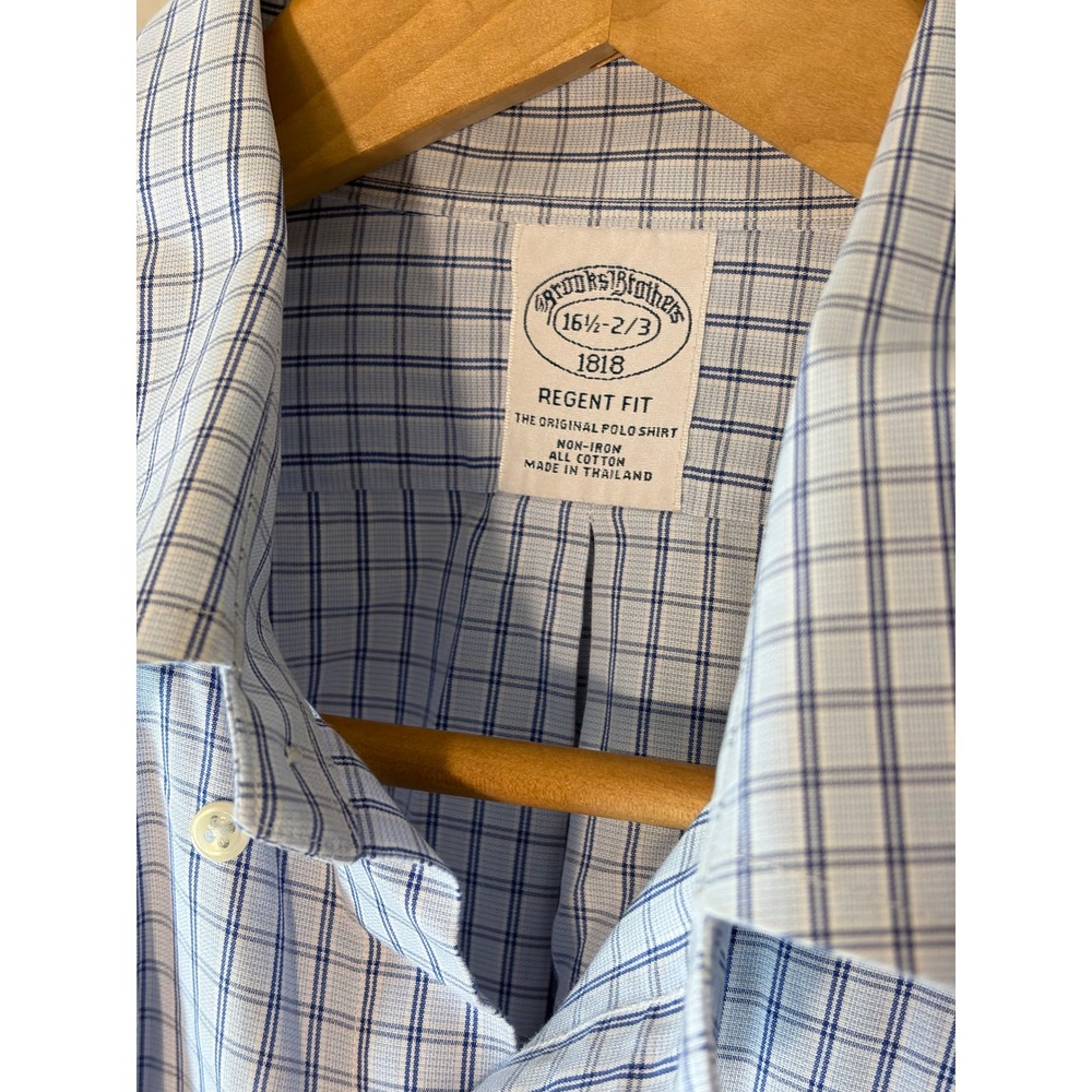 Brooks Brothers 1818 Regent Fit Dress Shirt Mens 16.5 32/33 Blue Check Non-Iron